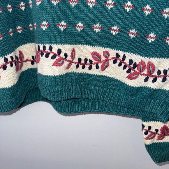 Cape Isle Knitters Vintage Teal Fair Isle Knit Sweater Hand Embroidered Small - Picture 3 of 8